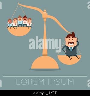 Premium Vector  Teamwork competition. worker comparison, people save  balance. boss looking at employee on scale, unbalanced company team utter  vector concept. comparison teamwork, heavy weigh team illustration