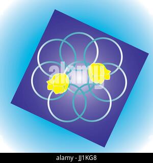 Designer patterns and two yellow flowers on a gradient background. Stock Vector