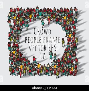 Crowd big group people frame. Stock Vector