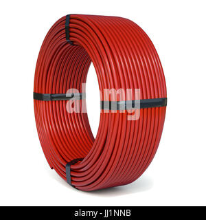 Red plastic rolled hose pipe or cable isolated on white background. 3d renderind illustration Stock Photo