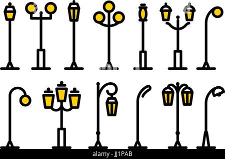Outline streetlight icons collection. Isolated parks design element vector illustration Stock Vector