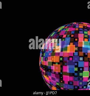 Colorful Mirror Disco Ball on black background template for party club, Events, celebrations, anniversaries vector illustration. Colored, translucent  Stock Vector