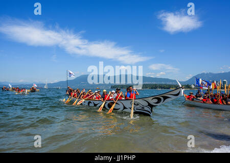 Gathering of Canoes, Canada 150+, Hadden Park / Vanier Park, Vancouver, British Columbia, Canada. Stock Photo