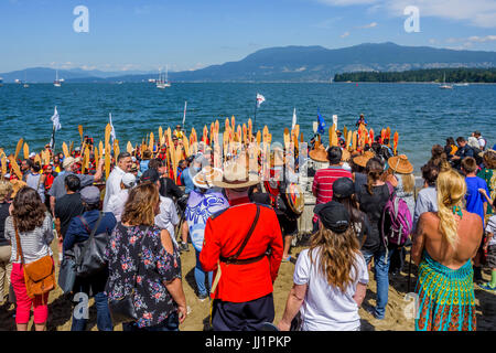 Gathering of Canoes, Canada 150+, Hadden Park / Vanier Park, Vancouver, British Columbia, Canada. Stock Photo