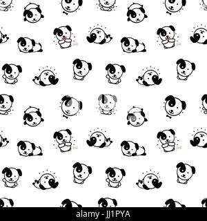 Seamless Pattern with Cute Puppy Dog Vector Illustrations, Collection of Home Animals Simple Texture Elements, Black and White mammals background, Stock Vector