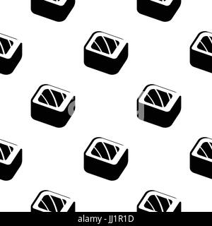 Sushi and rolls vintage seamless monochrome pattern on a wrapping paper, Japanese food vector background illustration Stock Vector