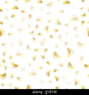 Wrapping golden sea,less pattern. Color crowns logo on white background, luxury royal sign vector texture Stock Vector