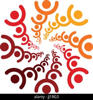 Abstract vector logo depicting the stylized people, who hold hands and are united in a union, human help and cohesion Stock Vector