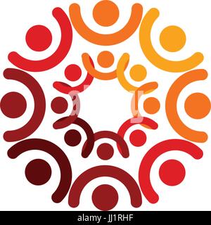 Abstract vector logo depicting the stylized people, who hold hands and are united in a union, human help and cohesion Stock Vector