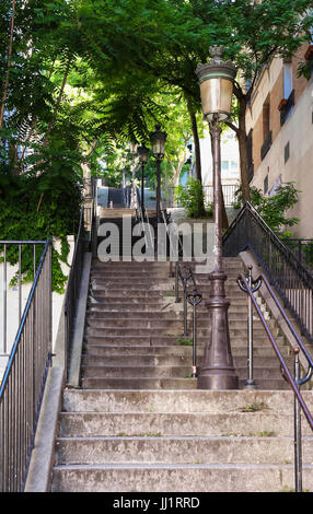 Street lamp and typical stairs in Montmartre , Paris. Stock Photo