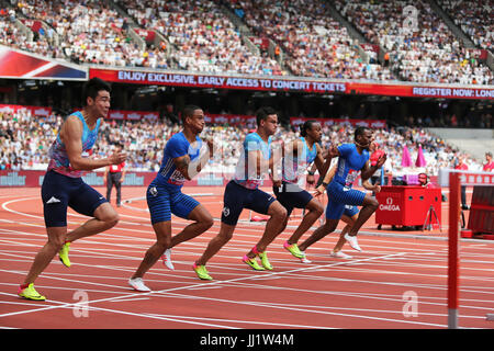 Start of for the Men's 110m Hurdles Heat 2 at the 2017 IAAF Diamond League, Anniversary Games, Queen Elizabeth Olympic Park, London, UK. Stock Photo