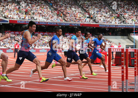 Start of for the Men's 110m Hurdles Heat 2 at the 2017 IAAF Diamond League, Anniversary Games, Queen Elizabeth Olympic Park, London, UK. Stock Photo