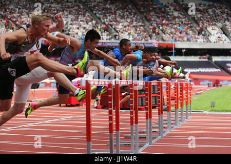 Start of for the Men's 110m Hurdles Heat 2 at the 2017 IAAF Diamond League, Anniversary Games, Queen Elizabeth Olympic Park, London, UK. Stock Photo