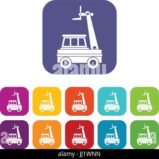 Cherry picker icons set flat Stock Vector
