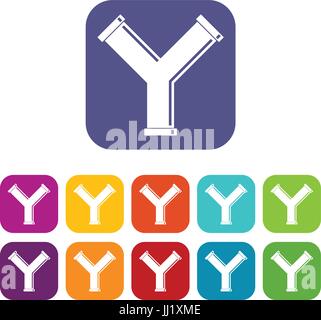 Joint pipe in form Y letter icons set flat Stock Vector