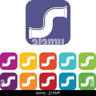 Joint pipe in form S letter icons set flat Stock Vector