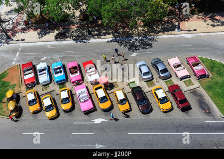 Havana street scene, classic cars in Paseo de Marti, seen from above Stock Photo