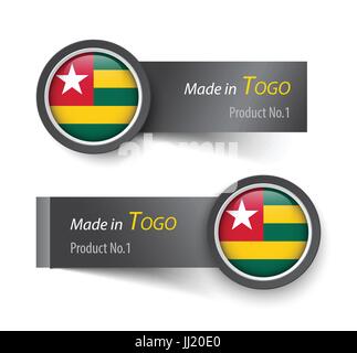 Flag icon and label with text made in Togo . Stock Vector