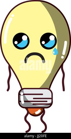 kawaii cute crying bulb energy Stock Vector