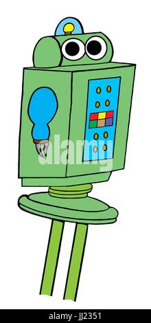 Business and technology cartoon illustration of an alert robot. Stock Photo