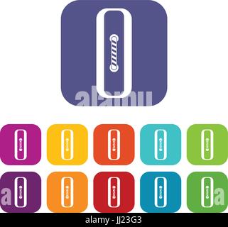 Sewn rectangular button icons set flat Stock Vector