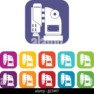 Pneumatic hammer machine icons set flat Stock Vector