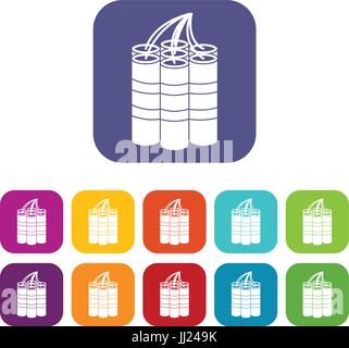 Dynamite sticks icons set flat Stock Vector