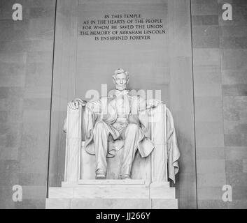 Abraham Lincoln sitting in a chair at Lincoln Memorial Washingto Stock Photo