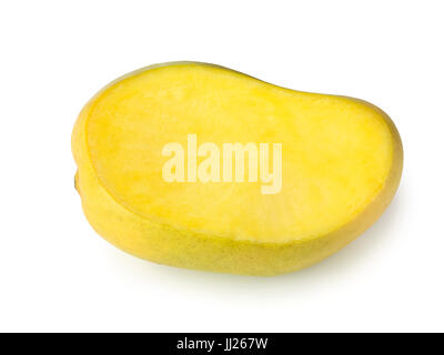 Closeup of a ripe yellow Ataulfo mango tropical fruit slice isolated on white background Stock Photo