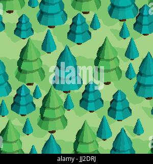 Seamless pattern with isometric trees Stock Vector