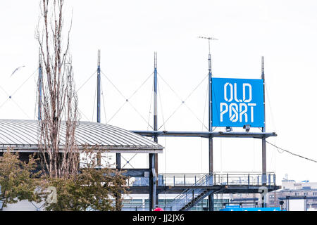 Montreal, Canada - May 27, 2017: Closeup of large old port sign by Bonsecours market basin area Stock Photo