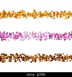 Seamless random dot pattern paragraph divider line set - vector graphic elements from colored circles Stock Vector