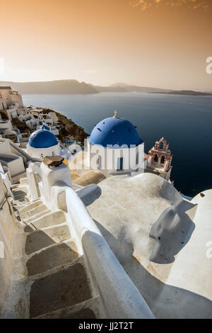 In cyclades greece santorini europe the sky sea and village from hill ...
