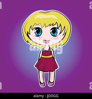 Anime cute little cartoon girl with blond hair Stock Vector