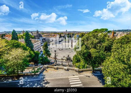 View overlooking Piazza del Popolo and Rome Italy from the Pincian Hill at Villa Borghese park Stock Photo