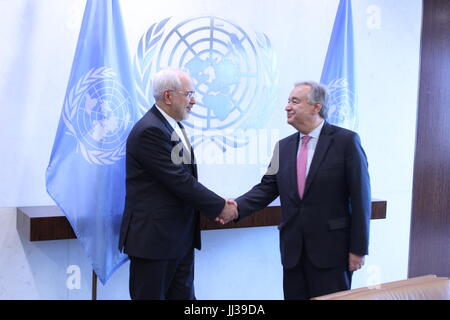 UN, New York, USA. 17th July, 2017. Iranian Foreign Minister Javad Zarif met UN Secretary General Antonio Guterres during U.S. trip on nuclear Iran Deal anniversary. Credit: Matthew Russell Lee/Alamy Live News Stock Photo