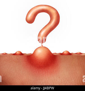 Dermatology and acne skin questions health care concept as a group of pimples or sores on human skin shaped as a question mark as a medical. Stock Photo