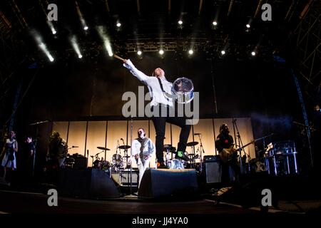 Milan, Italy. 17th July, 2017. The canadian indie rock band Arcade Fire pictured on stage as they perform at Milano Summer Festival, Ippodromo San Siro Milan. Credit: Roberto Finizio/Pacific Press/Alamy Live News Stock Photo