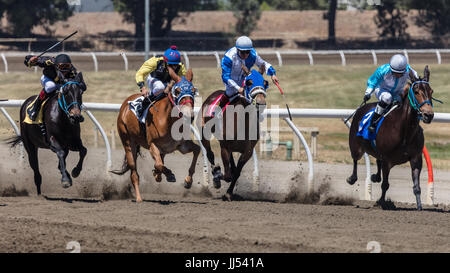 Horse racing action at the Cal Expo in Sacramento, California Stock 