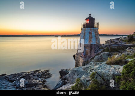 Sunset at Castle Hill Lighthouse on Newport, Rhode Island Stock Photo