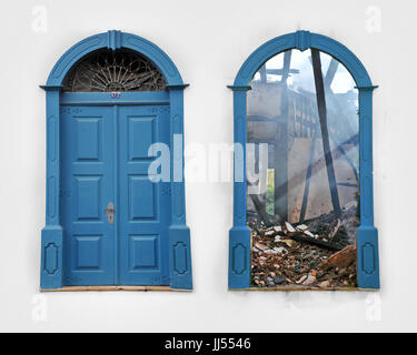 destroyed window, São Paulo, Brazil Stock Photo