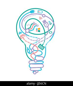 Concept of artificial intelligence, System Administrator, ideas in the form of a light bulb with different wires . Icon in the linear style Stock Vector