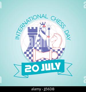 Calendar for each day on july 20. Greeting card. Holiday -   International Chess Day. Icon in the linear style Stock Vector