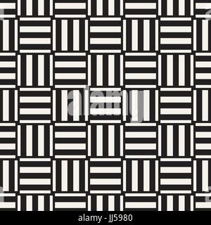 Crosshatch vector seamless geometric pattern. Crossed graphic rectangles background. Checkered motif. Seamless black and white texture of crosshatched Stock Vector