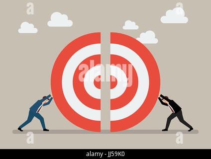Two businessmen pushing a pieces of big target together Stock Vector