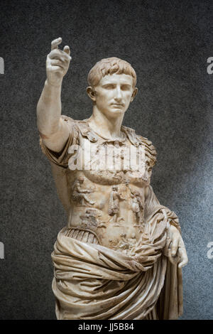 Rome. Italy. Augustus of Prima Porta, portrait of Roman Emperor Augustus (Octavian / Ottaviano), Braccio Nuovo, Vatican Museums. Musei Vaticani. Stock Photo