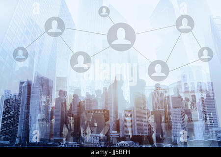 social network or business connections concept, double exposure Stock Photo