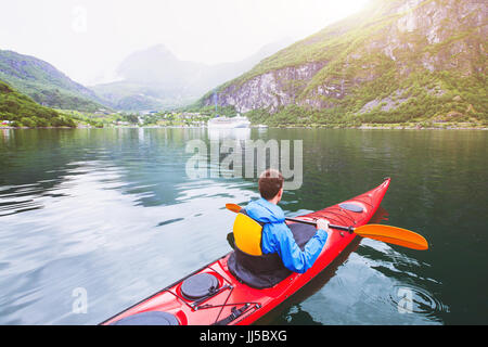 kayaking in Norway fjord Stock Photo
