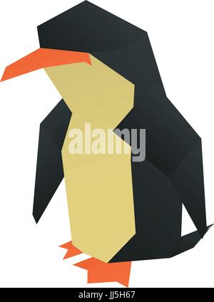 Origami penguin icon, cartoon style Stock Vector