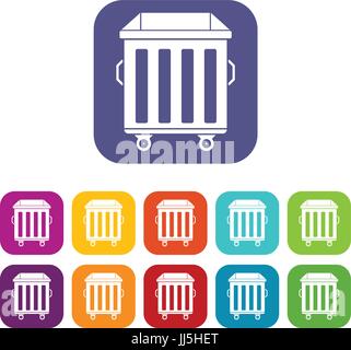 Dumpster on wheels icons set Stock Vector